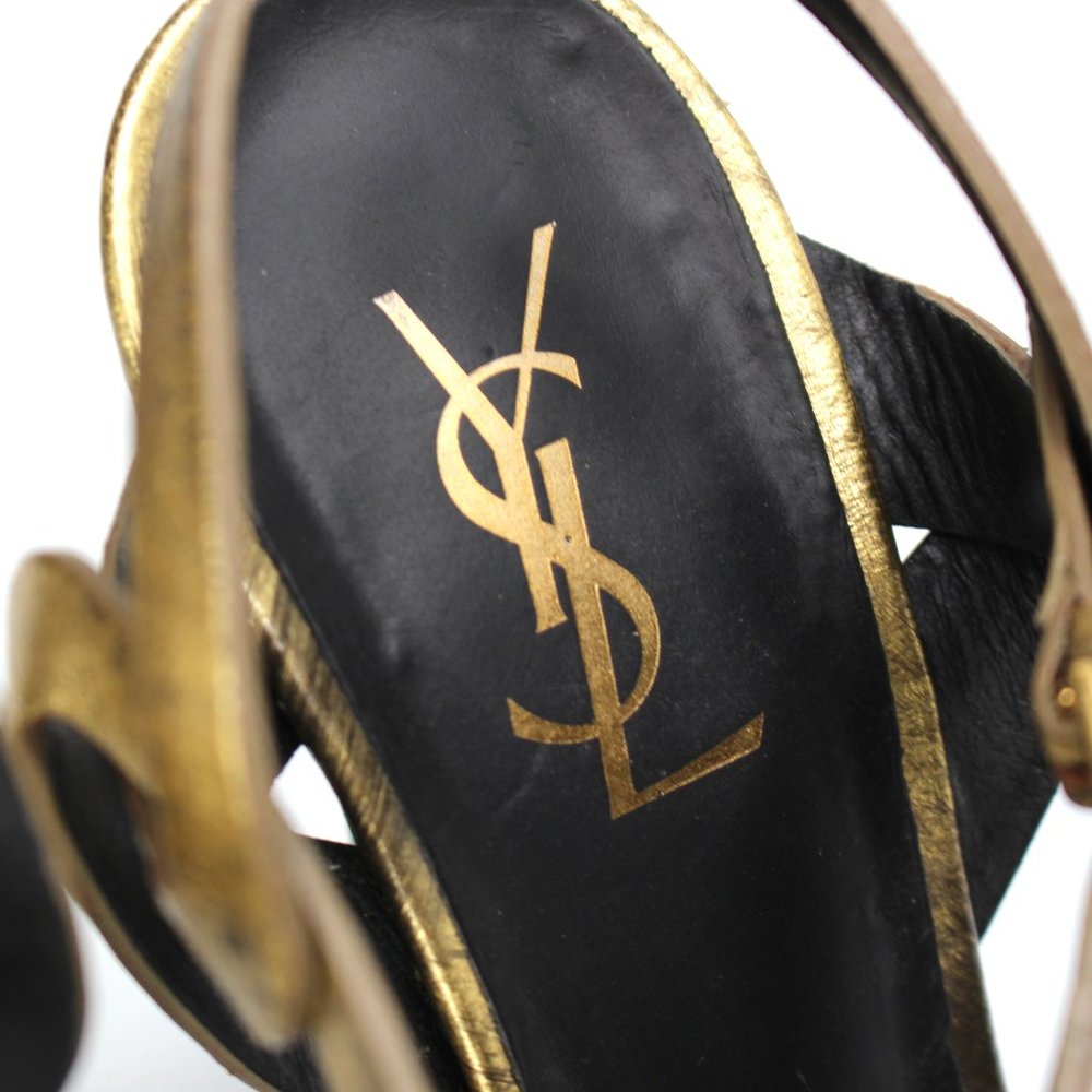 Saint Laurent Tribute Gold Leather Suede Platform Sandal 41 YSL Stiletto Heels - Picture 4 of 8